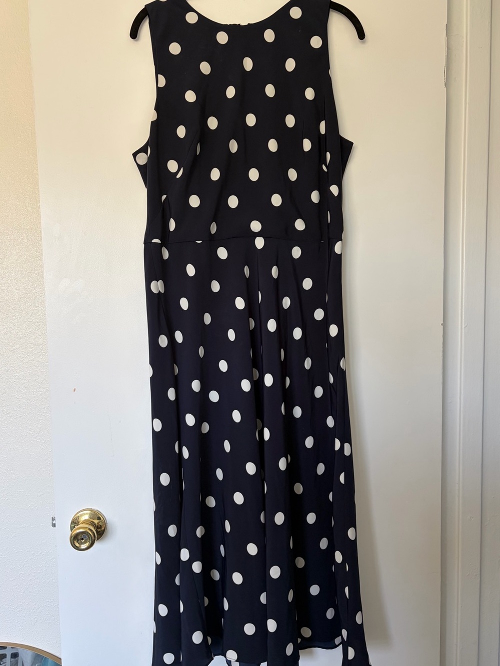 Ralph Lauren Navy and White Polka Dot Midi Dress